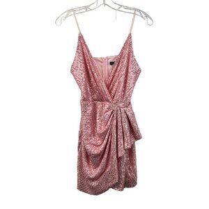 Double Crazy Sequins Mini Dress Surplice V-Neck Pink Size Small